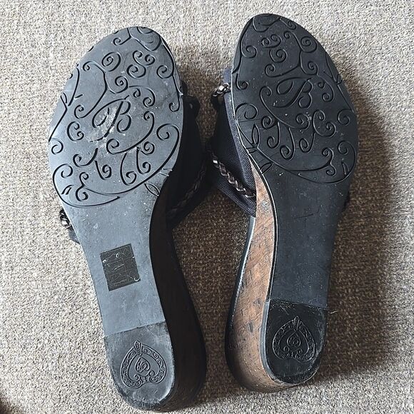 Brighton Y2K Lilian Black Wedge Pewter Flower Charm Slip On Sandals Shoes 8 - Picture 6 of 8